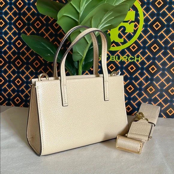 NWT ,,Tory Burch Blake Mini Tote Bag Crossbody Bag Soft Serve Gold Tan Cream - Picture 4 of 14